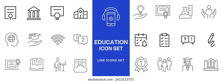 Education line icon collection. Set of vector line icons of education for modern concepts, web, and apps. Set of flat signs and symbols for web and apps.