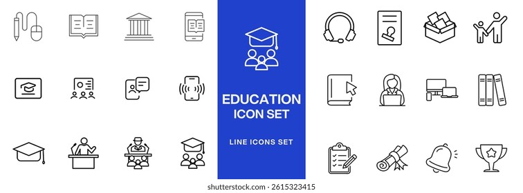 Education line icon collection. Set of vector line icons of education for modern concepts, web, and apps. Set of flat signs and symbols for web and apps.