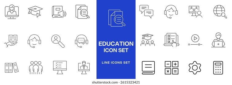 Education line icon collection. Set of vector line icons of education for modern concepts, web, and apps. Set of flat signs and symbols for web and apps.