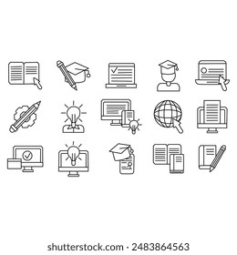Education line icon collection. Study icons, Editable stroke. Vector illustration. Containing knowledge, college, task list, design, training, idea, teacher, file, graduation hat