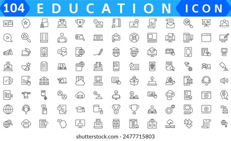 Education line icon collection..Contains knowledge, college, task list, design, training, idea, .teacher, file, graduation hat, institute, ruler, and telescope..Education set of web icons in style