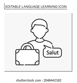  Education line icon. Language for business. Business communication. Language learning concept. Isolated vector illustration. Editable stroke