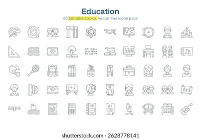 Pacote de ícones de formação educacional. Conjunto de ícones Traço de formação educacional. ícone Traçado editável.
