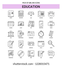 Education Line Icon Set - 25 Dashed Outline Style