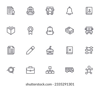Conjunto de iconos de la línea de educación. Colección de carteles de alta calidad para diseño web, aplicación móvil, diseño de interfaz de usuario, etc. Icono de esquema de educación, escuela, universidad, aprendizaje. 