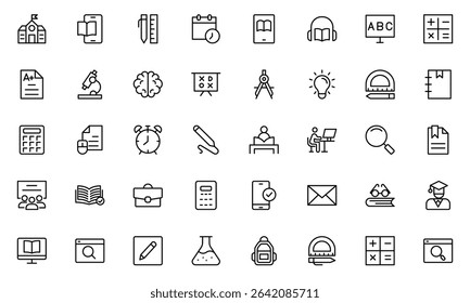 Education line icon set. Containing Education, School, Learning, and more icons. Vector illuatration. Editable stroke.