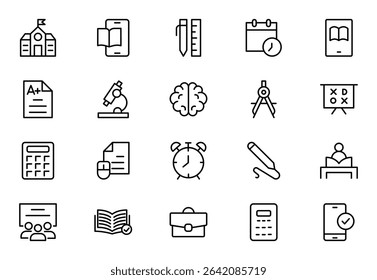 Education line icon set. Containing Education, School, Learning, and more icons. Vector illuatration. Editable stroke.
