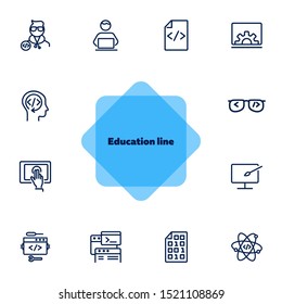 Education line icon set. Set of line icons on white background. Notebook, internet, studying. Self-education concept. Vector illustration can be used for topics like technology, devices, modern life