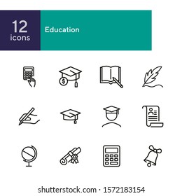 Education line icon set. Set of line icons on white background. Study concept. Bachelor, calculation, diploma. Vector illustration can be used for topics like university, college