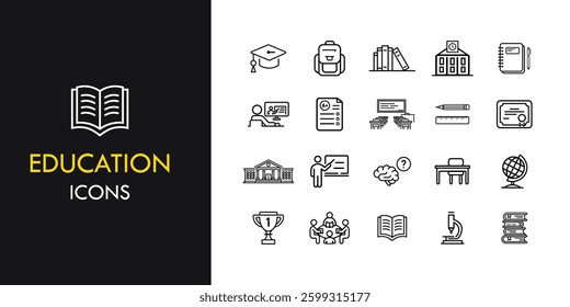 Education Line Icon Set Including School, Learning, Books and More. Line Style Icon Collection