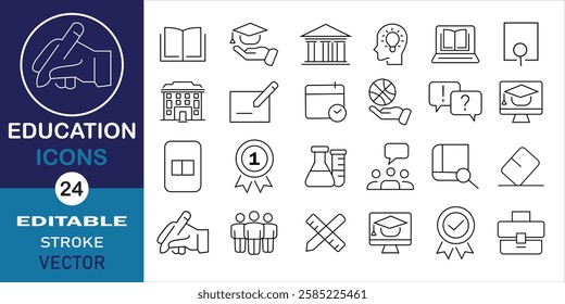 Education line icon set. Learning icons for website and mobile app. Education, school, learning editable stroke icons. Solid icon collection. Vector illustration.