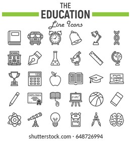 Education line icon set, school symbols collection, knowledge vector sketches, logo illustrations, linear pictograms package isolated on white background, eps 10.