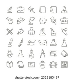 education line icon set with Science glassware, chemistry flask, book icons