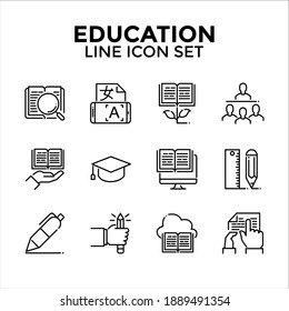 Education line icon set, Simple line icon include search, translator, growth, lecture, study, tools, library, ebook, homework design illustration on white background