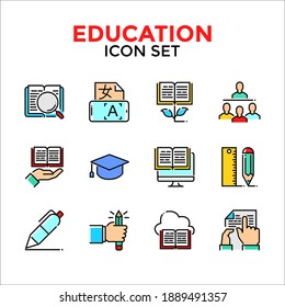 Education line icon set, Solid line icon include search, translator, growth, lecture, study, tools, library, ebook, homework simple design illustration on white background