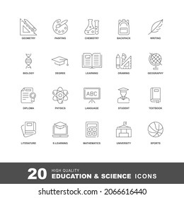 Education Line Icon. Vector E-learning And School Icons Set With Editable Strokes