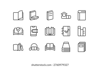 Education line icons. Back to school, book, school subjects, supplies, science, education, E-books, library, literature, editable vector stroke icon