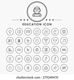 education line icons with circle button