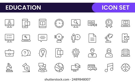 "Education line icons collection. Big UI icon set in a flat design. Thin outline icons pack. Thin line icons set of academic subjects and education. Outline symbol collection.
"
