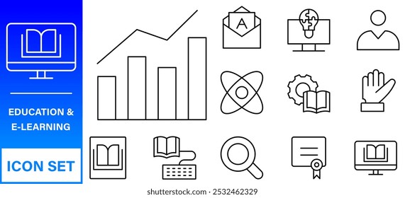 Education line icons collection. Big UI icon set in a flat design. Thin outline icons pack. Thin line icons set of academic subjects and education. Outline symbol collection.