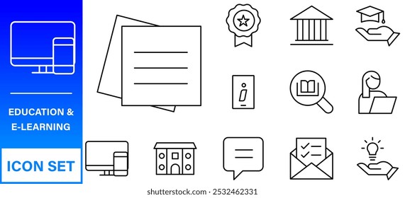 Education line icons collection. Big UI icon set in a flat design. Thin outline icons pack. Thin line icons set of academic subjects and education. Outline symbol collection.