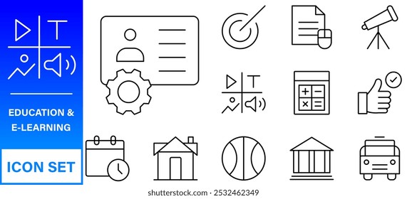 Education line icons collection. Big UI icon set in a flat design. Thin outline icons pack. Thin line icons set of academic subjects and education. Outline symbol collection.