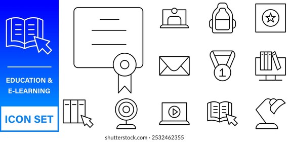 Education line icons collection. Big UI icon set in a flat design. Thin outline icons pack. Thin line icons set of academic subjects and education. Outline symbol collection.