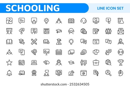 Education line icons collection. Big UI icon set in a flat design. Thin outline icons pack. Thin line icons set of academic subjects and education. Outline symbol collection.