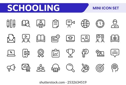 Education line icons collection. Big UI icon set in a flat design. Thin outline icons pack. Thin line icons set of academic subjects and education. Outline symbol collection.