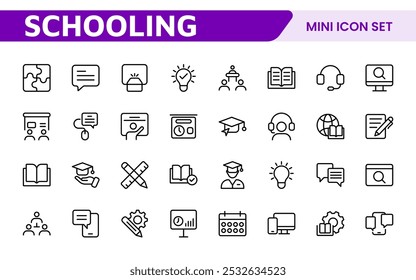 Education line icons collection. Big UI icon set in a flat design. Thin outline icons pack. Thin line icons set of academic subjects and education. Outline symbol collection.