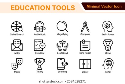 Education line icons collection. Big UI icon set in a flat design. Thin outline icons pack. Thin line icons set of academic subjects and education. Outline symbol collection.
