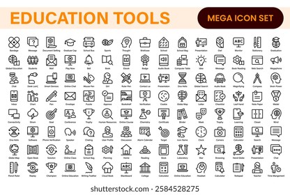 Education line icons collection. Big UI icon set in a flat design. Thin outline icons pack. Thin line icons set of academic subjects and education. Outline symbol collection.
