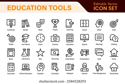 Education line icons collection. Big UI icon set in a flat design. Thin outline icons pack. Thin line icons set of academic subjects and education. Outline symbol collection.
