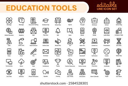 Education line icons collection. Big UI icon set in a flat design. Thin outline icons pack. Thin line icons set of academic subjects and education. Outline symbol collection.
