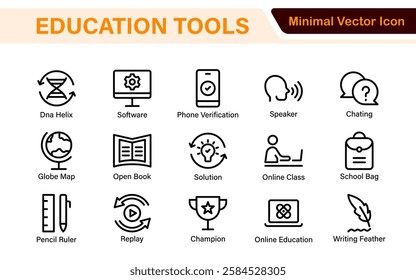 Education line icons collection. Big UI icon set in a flat design. Thin outline icons pack. Thin line icons set of academic subjects and education. Outline symbol collection.
