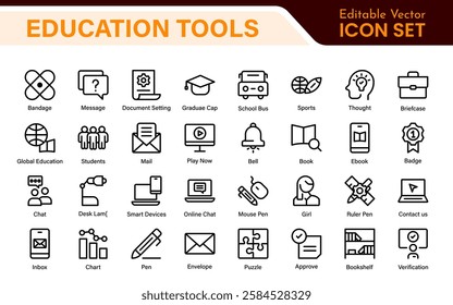 Education line icons collection. Big UI icon set in a flat design. Thin outline icons pack. Thin line icons set of academic subjects and education. Outline symbol collection.
