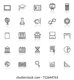 Education line icons with reflect on white background, stock vector