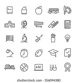 Education Line Icons Set. Collection of twenty five school, college and university related black symbols