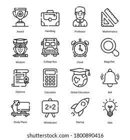 education line icons set isolated on white background