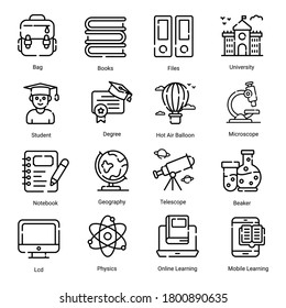 education line icons set isolated on white background