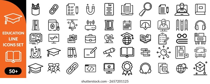 Education line icons set . Education and Learning thin line icons set. Education, School, Learning editable stroke icons. Vector illustration design