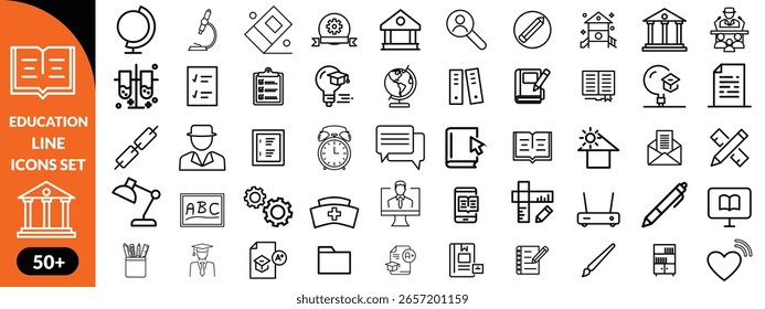 Education line icons set . Education and Learning thin line icons set. Education, School, Learning editable stroke icons. Vector illustration design