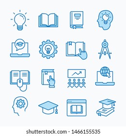 Education line icons. Set of study, school, learning, bulb, lesson and more. Vector illustration isolated for graphic and web design. Editable stroke.