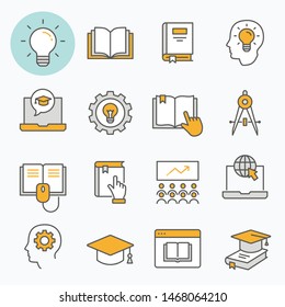 Education line icons. Set of study, school, learning, bulb, lesson and more. Vector illustration isolated for graphic and web design. Editable stroke.