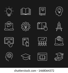 Education line icons. Set of study, school, learning, bulb, lesson and more. Vector illustration isolated for graphic and web design.