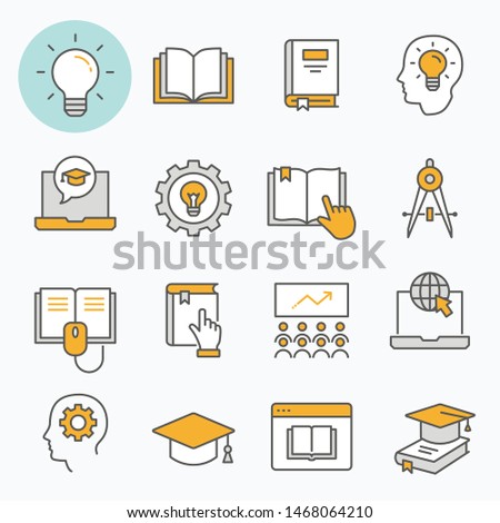 Education line icons. Set of study, school, learning, bulb, lesson and more. Vector illustration isolated for graphic and web design. Editable stroke.