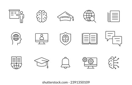 Conjunto de iconos de línea de educación. Ilustración del vector