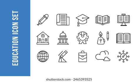 Conjunto de iconos de línea de Educación con colecciones de Vector