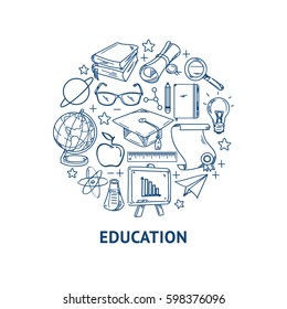 Education Line Vector Icons Set In Circle Shape
