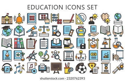 education lineal multi color icons pack. contain book, ruler, microscope, mathematics, chemistry and more. use for modern concept, UI or UX kit, web and app. vector EPS 10 ready convert to SVG. svg